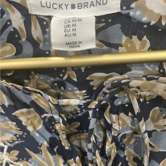 Lucky Brand Blue Tan White Crochet Accent Sleeveless Lined Dress Size M EUC - Picture 5 of 10